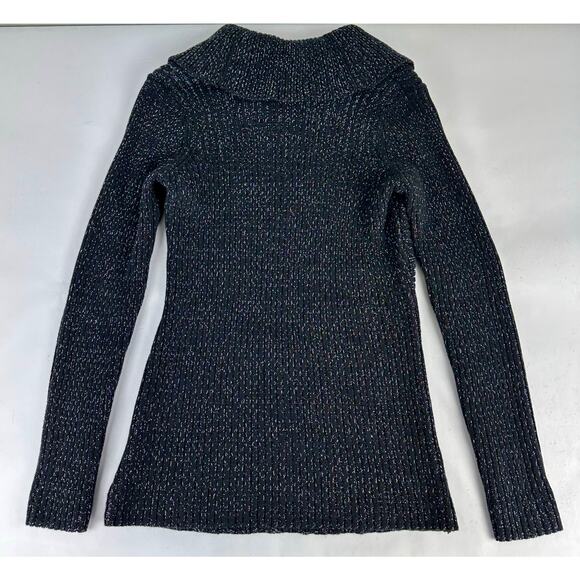 WHBM Size Small Wool Cotton Blend Cowl Neck Knit Sweater Black Silver Glitter - Picture 4 of 8